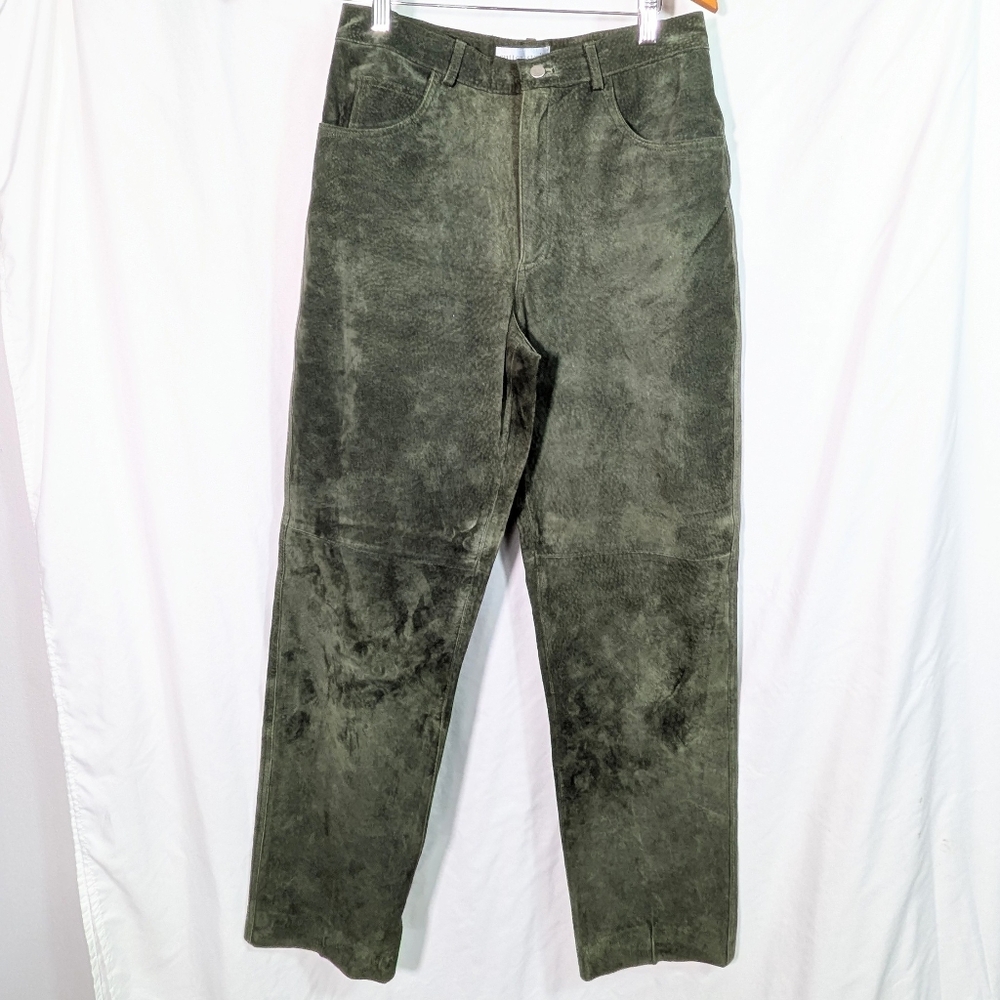 Sutton Studio Bloomingdales Suede High Rise Straight Leg Green Fall Holiday Sz 8